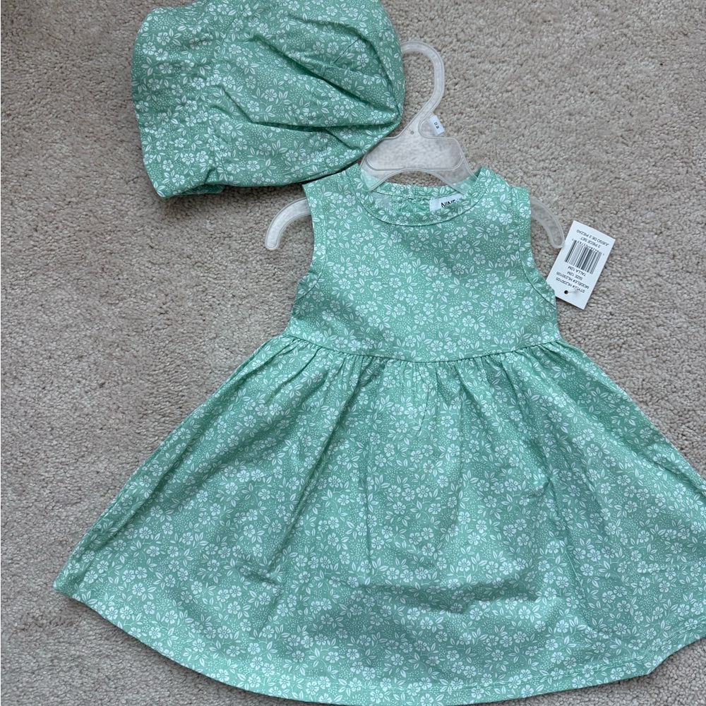 Nine West Green Floral Dress with Bonnet